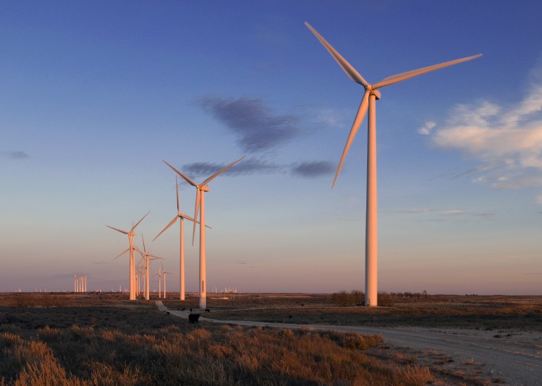 Wind farm at sunset